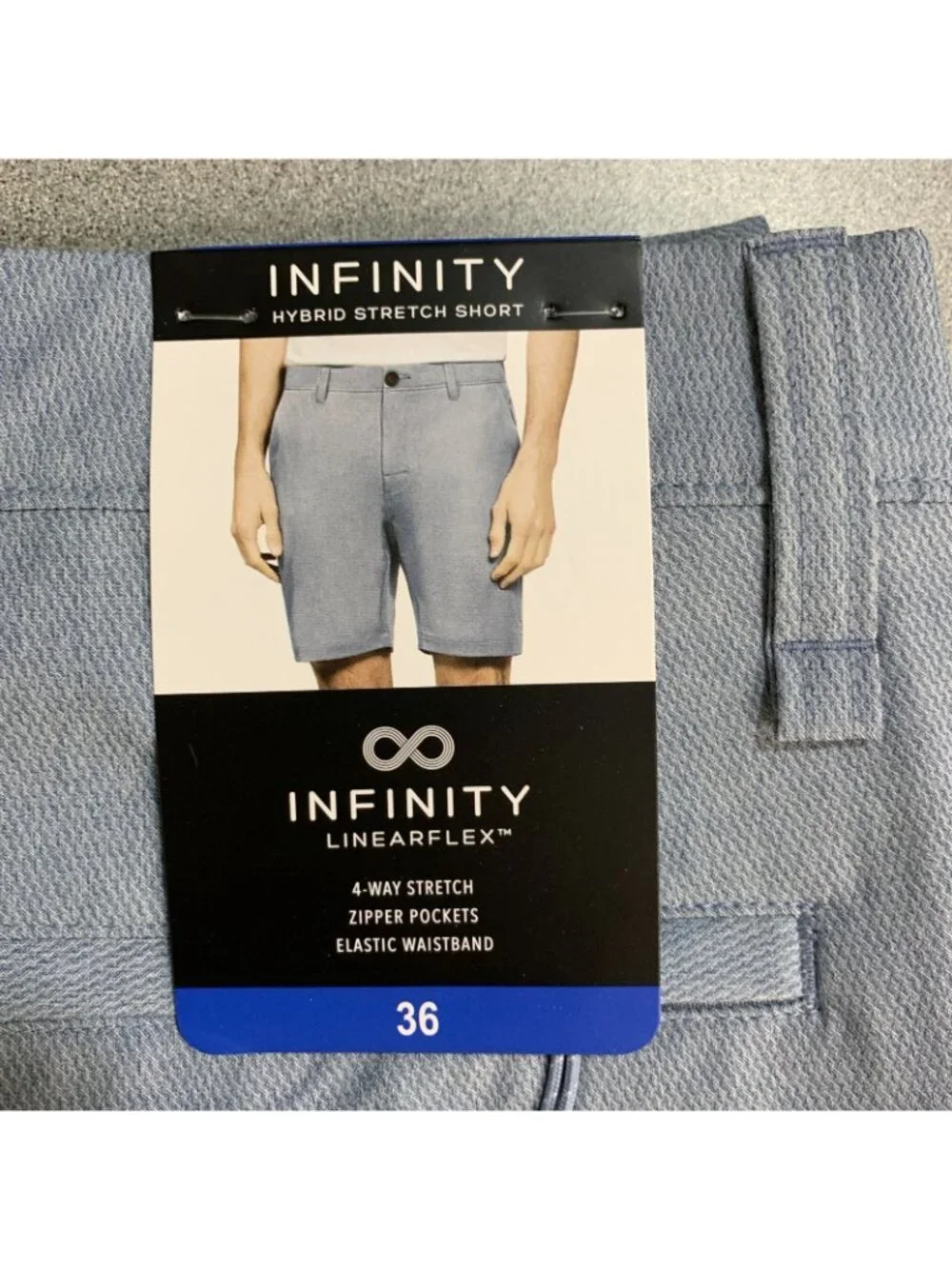 NWT Infinity Linearflex Men's 36 Blue Hybrid Stretch Shorts